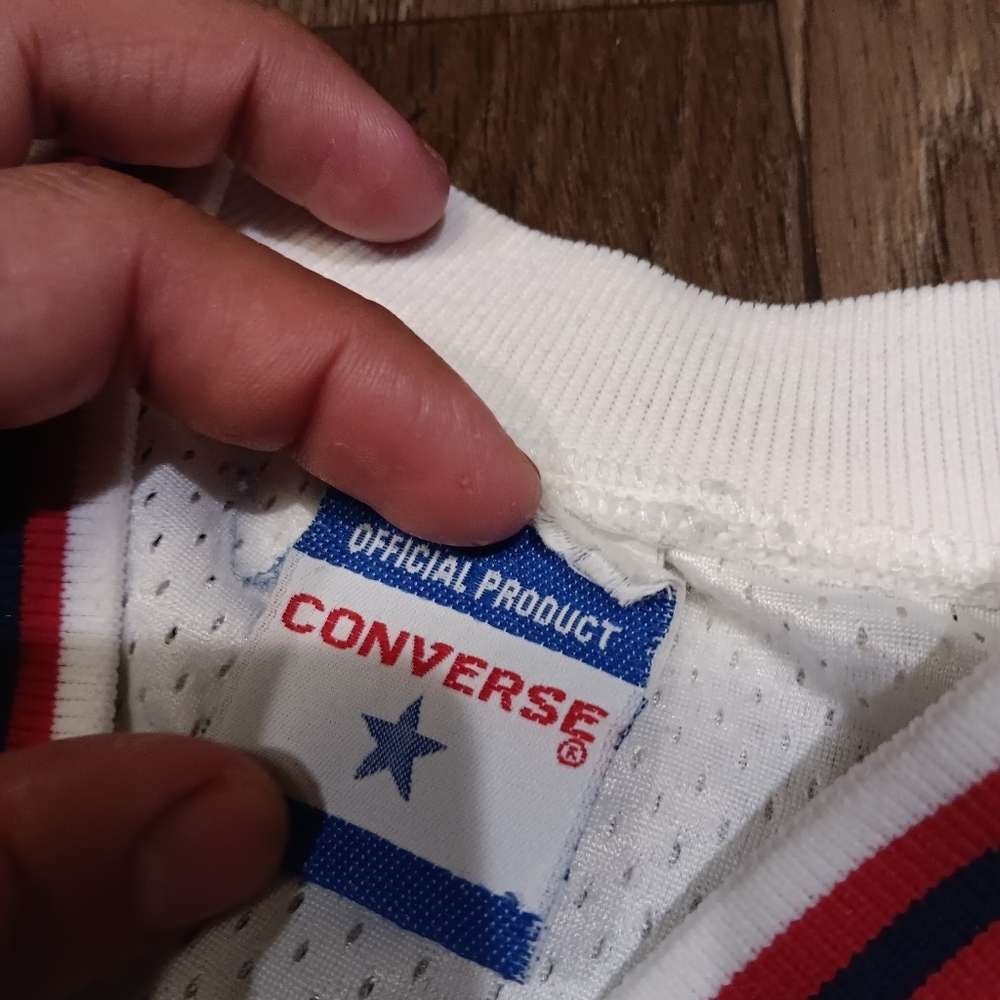 Vintage Converse Dr J All Star Mesh Warm Up Jersey Y2K Sewn Logo White Red Blue - Picture 5 of 6